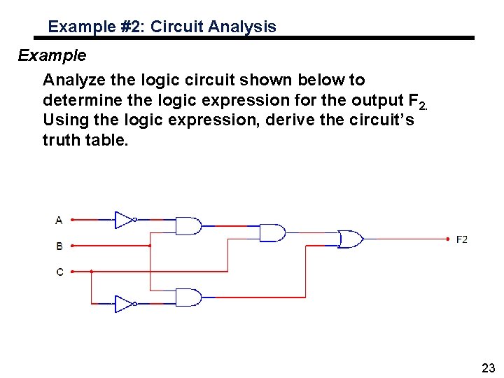 Example #2: Circuit Analysis Example Analyze the logic circuit shown below to determine the