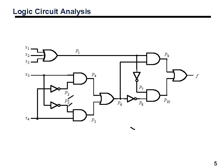Logic Circuit Analysis x 1 P 1 x 2 P 9 x 5 x