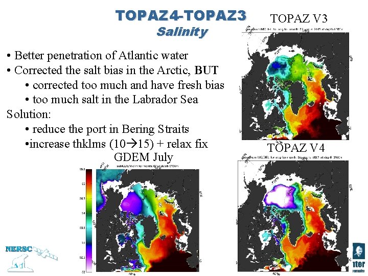 TOPAZ 4 -TOPAZ 3 Salinity • Better penetration of Atlantic water • Corrected the