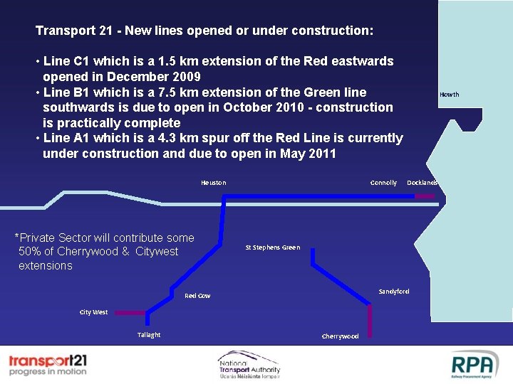 Transport 21 - New lines opened or under construction: • Line C 1 which