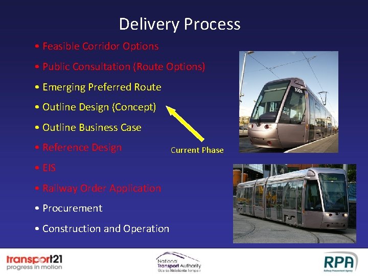 Delivery Process • Feasible Corridor Options • Public Consultation (Route Options) • Emerging Preferred