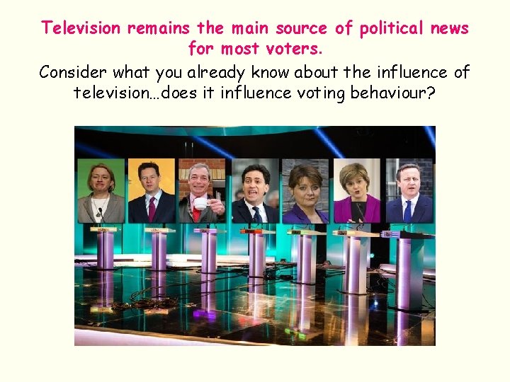 Television remains the main source of political news for most voters. Consider what you