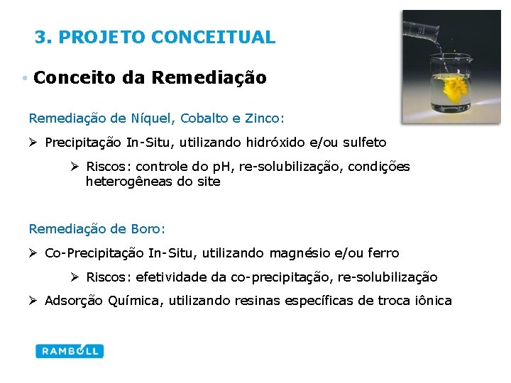 3. PROJETO CONCEITUAL • Conceito da Remediação de Níquel, Cobalto e Zinco: Ø Precipitação