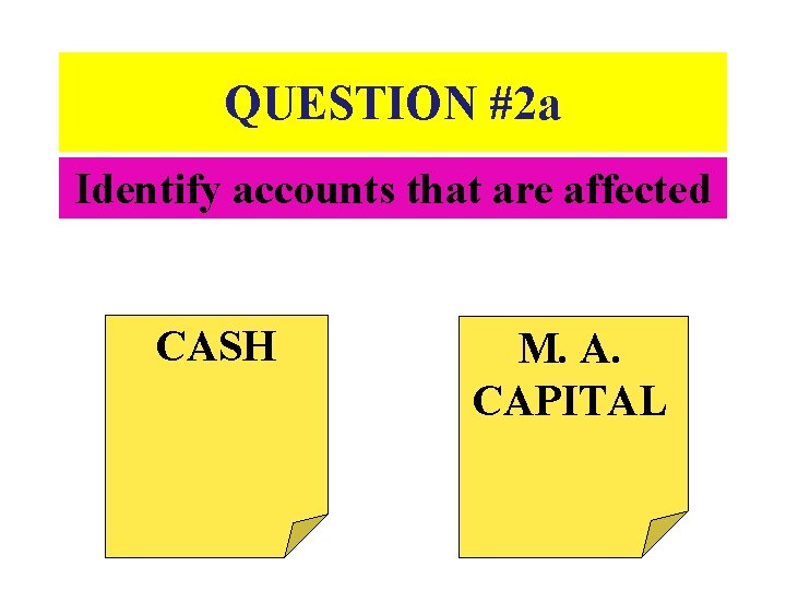 QUESTION #2 a Identify accounts that are affected CASH M. A. CAPITAL 