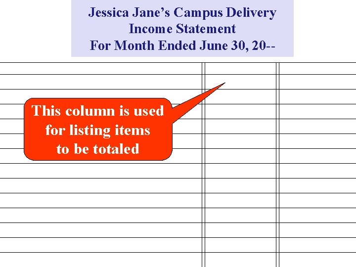 Jessica Jane’s Campus Delivery Income Statement For Month Ended June 30, 20 -- This