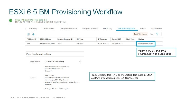 ESXi 6. 5 BM Provisioning Workflow Verify in UCSD that PXE environment has been