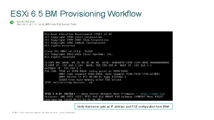 ESXi 6. 5 BM Provisioning Workflow Verify that server gets an IP address and