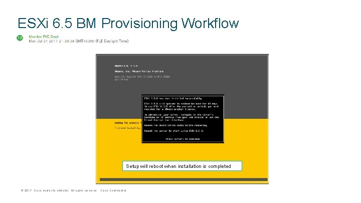 ESXi 6. 5 BM Provisioning Workflow Setup will reboot when installation is completed ©