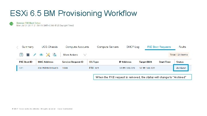 ESXi 6. 5 BM Provisioning Workflow When the PXE request is removed, the status
