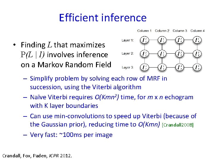 Efficient inference • Finding L that maximizes P(L | I) involves inference on a