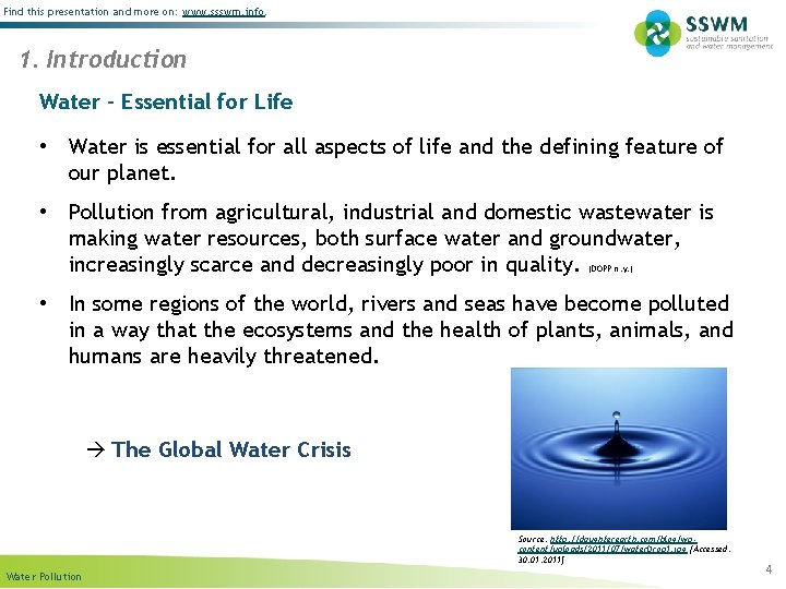 Find this presentation and more on: www. ssswm. info. 1. Introduction Water – Essential