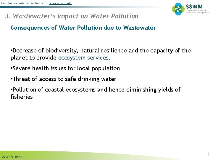 Find this presentation and more on: www. ssswm. info. 3. Wastewater’s Impact on Water