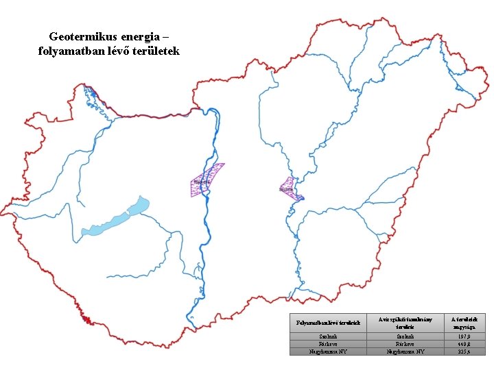 Geotermikus energia – folyamatban lévő területek Folyamatban lévő területek A vizsgálati tanulmány területe A