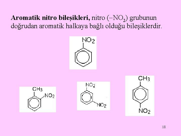 Aromatik nitro bileşikleri, nitro ( NO 2) grubunun doğrudan aromatik halkaya bağlı olduğu bileşiklerdir.