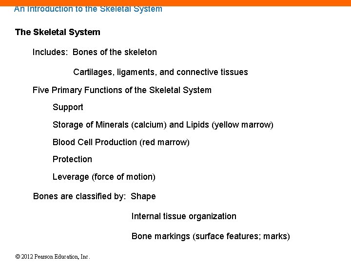 An Introduction to the Skeletal System The Skeletal System Includes: Bones of the skeleton