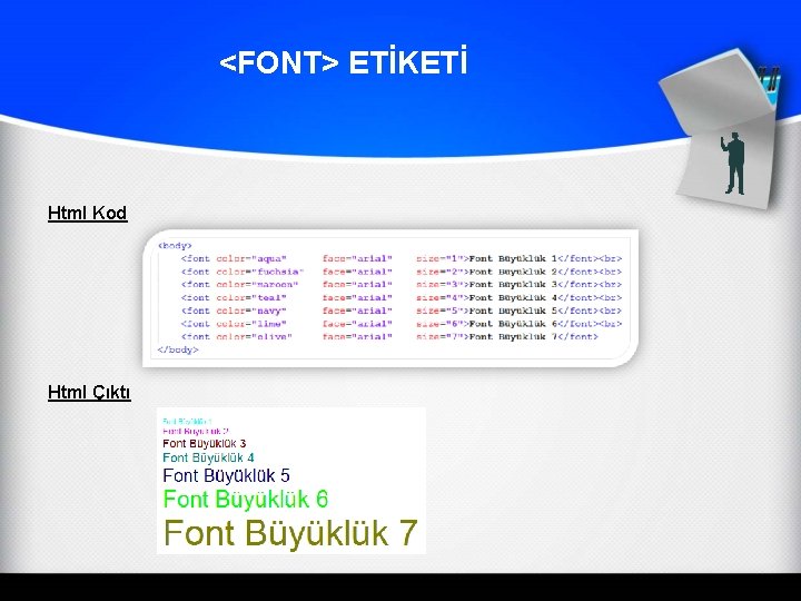 <FONT> ETİKETİ Html Kod Html Çıktı 