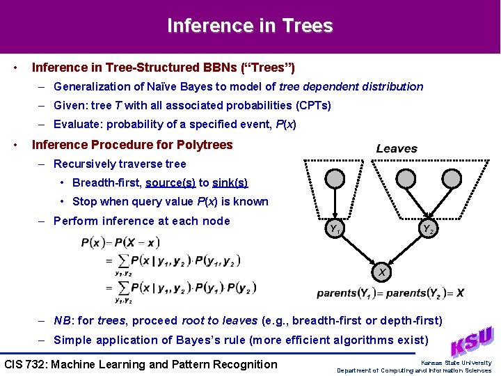 Inference in Trees • Inference in Tree-Structured BBNs (“Trees”) – Generalization of Naïve Bayes