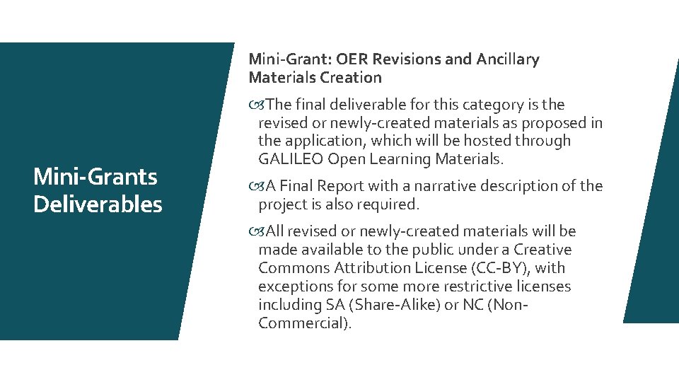 Mini-Grant: OER Revisions and Ancillary Materials Creation Mini-Grants Deliverables The final deliverable for this