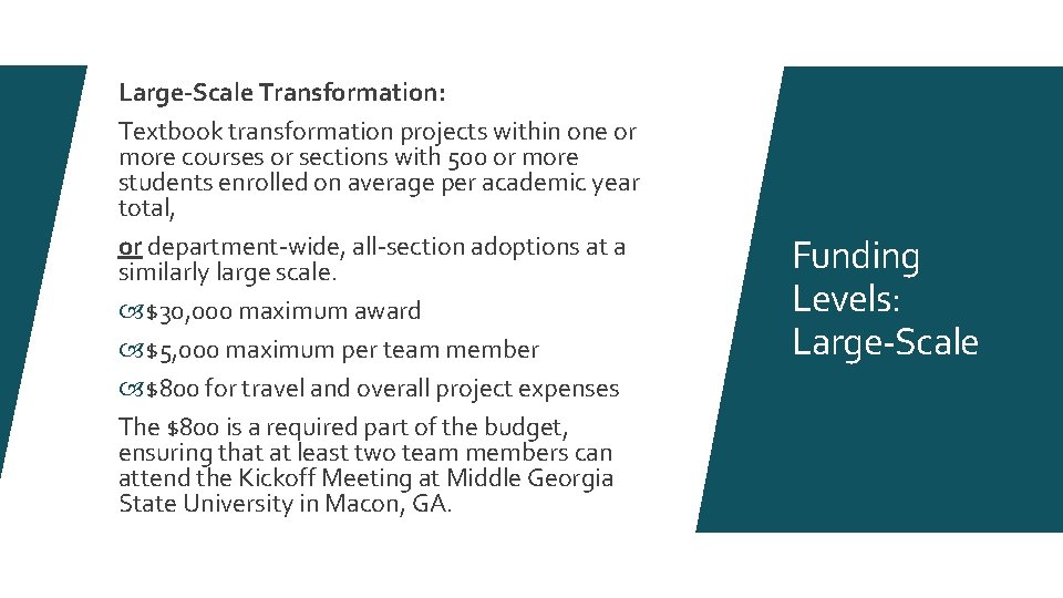 Large-Scale Transformation: Textbook transformation projects within one or more courses or sections with 500