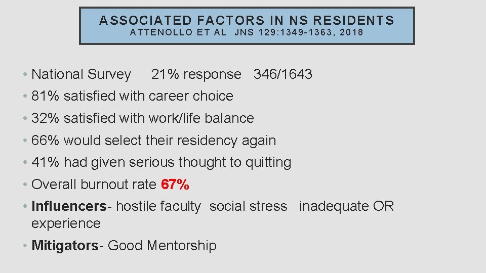 ASSOCIATED FACTORS IN NS RESIDENTS ATTENOLLO ET AL JNS 129: 1349 -1363, 2018 •