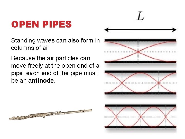 OPEN PIPES Standing waves can also form in columns of air. Because the air