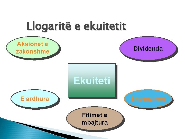 Llogaritë e ekuitetit Aksionet e zakonshme Dividenda Ekuiteti E ardhura Shpenzimet Fitimet e mbajtura