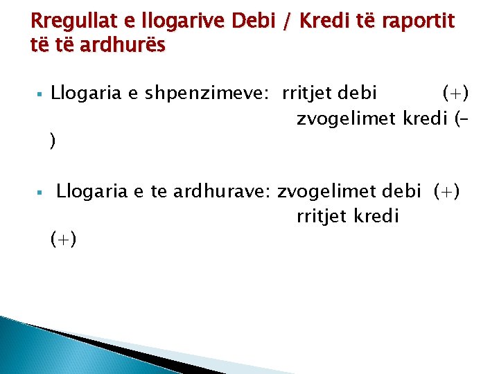 Rregullat e llogarive Debi / Kredi të raportit të të ardhurës § § Llogaria