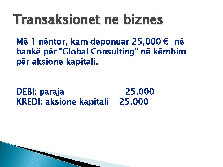 Transaksionet ne biznes Më 1 nëntor, kam deponuar 25, 000 € në bankë për