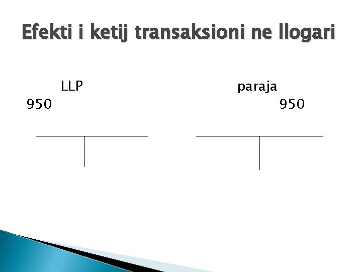 Efekti i ketij transaksioni ne llogari 950 LLP paraja 950 