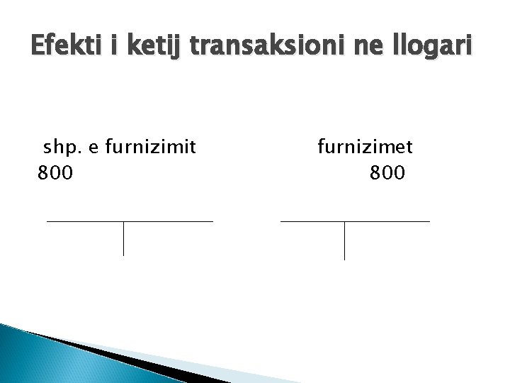 Efekti i ketij transaksioni ne llogari shp. e furnizimit 800 furnizimet 800 