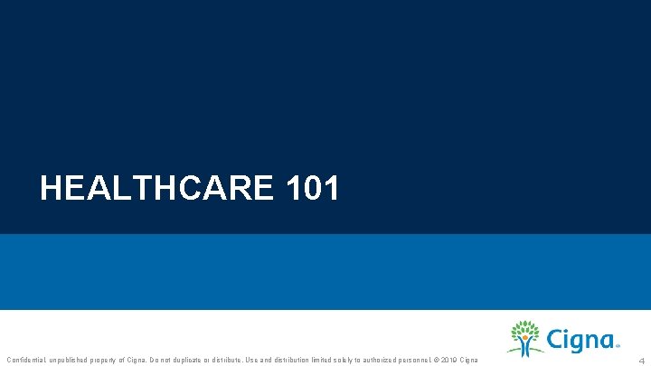 HEALTHCARE 101 Confidential, unpublished property of Cigna. Do not duplicate or distribute. Use and