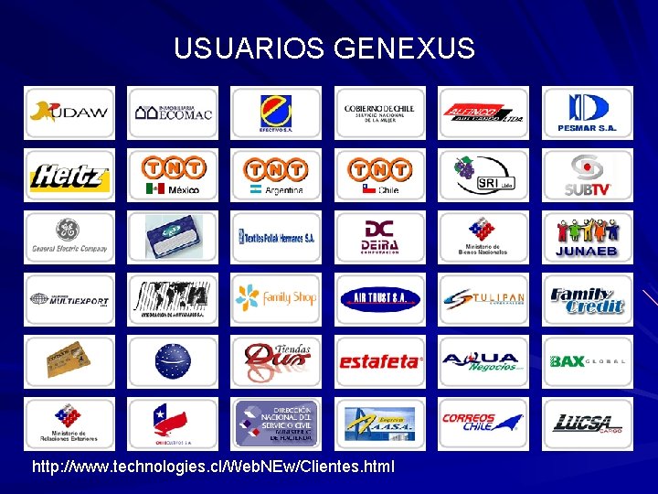 USUARIOS GENEXUS http: //www. technologies. cl/Web. NEw/Clientes. html 