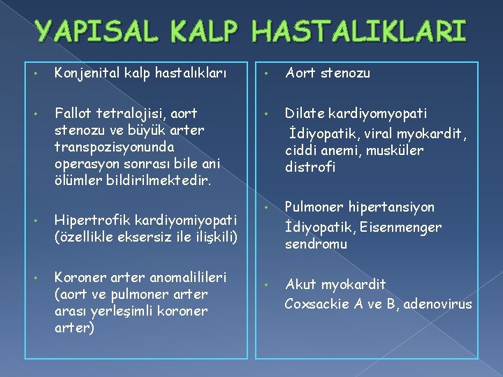 YAPISAL KALP HASTALIKLARI • Konjenital kalp hastalıkları • Aort stenozu • Fallot tetralojisi, aort