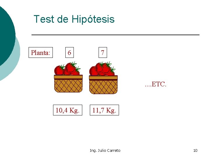 Test de Hipótesis Planta: 6 7 . . ETC. 10, 4 Kg. 11, 7