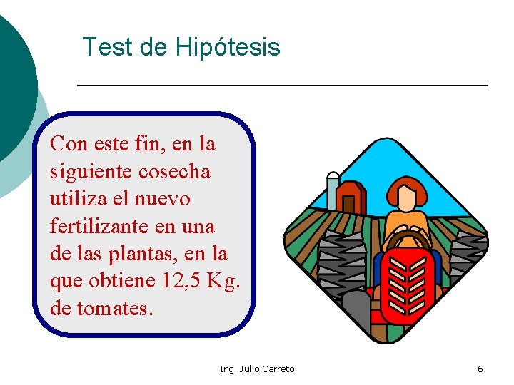 Test de Hipótesis Con este fin, en la siguiente cosecha utiliza el nuevo fertilizante