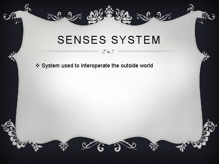 SENSES SYSTEM v System used to interoperate the outside world 