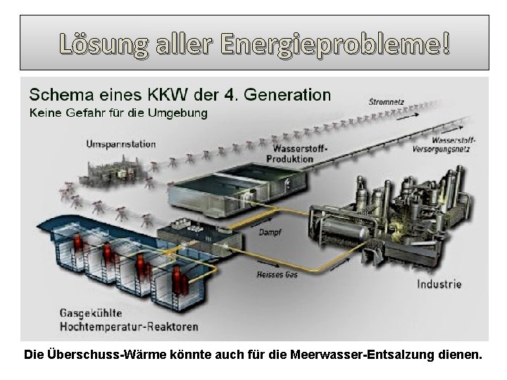 Lösung aller Energieprobleme! Die Überschuss-Wärme könnte auch für die Meerwasser-Entsalzung dienen. 