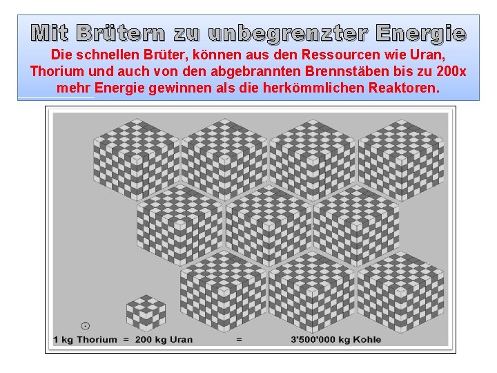 Mit Brütern zu unbegrenzter Energie Die schnellen Brüter, können aus den Ressourcen wie Uran,