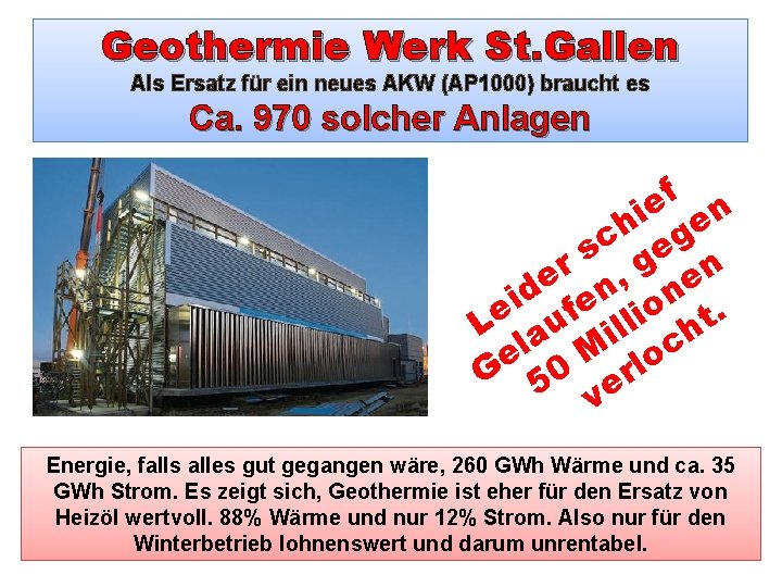 Geothermie Werk St. Gallen Als Ersatz für ein neues AKW (AP 1000) braucht es