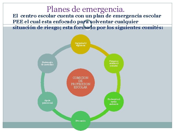 Planes de emergencia. El centro escolar cuenta con un plan de emergencia escolar PEE