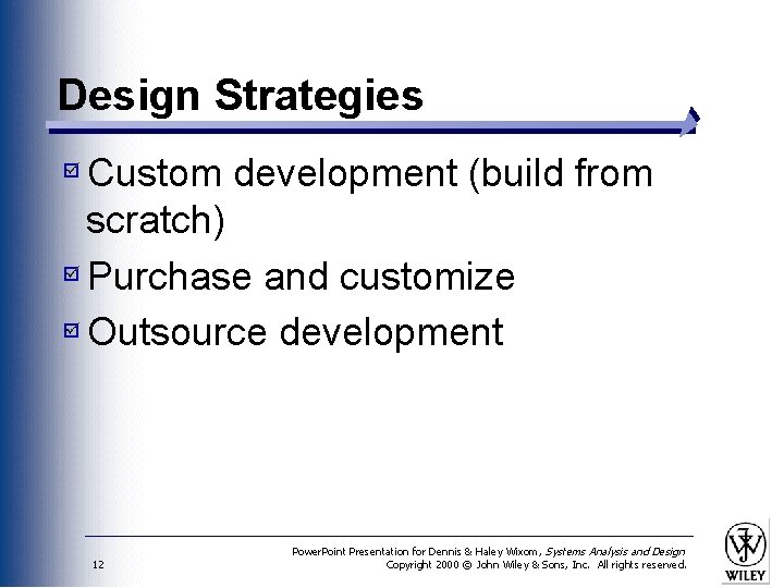 Design Strategies Custom development (build from scratch) Purchase and customize Outsource development 12 Power.