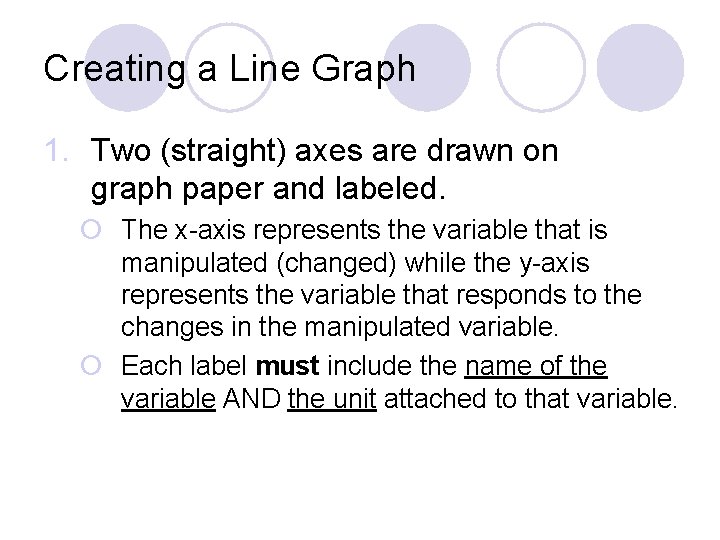 Creating a Line Graph 1. Two (straight) axes are drawn on graph paper and