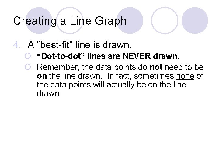 Creating a Line Graph 4. A “best-fit” line is drawn. ¡ “Dot-to-dot” lines are