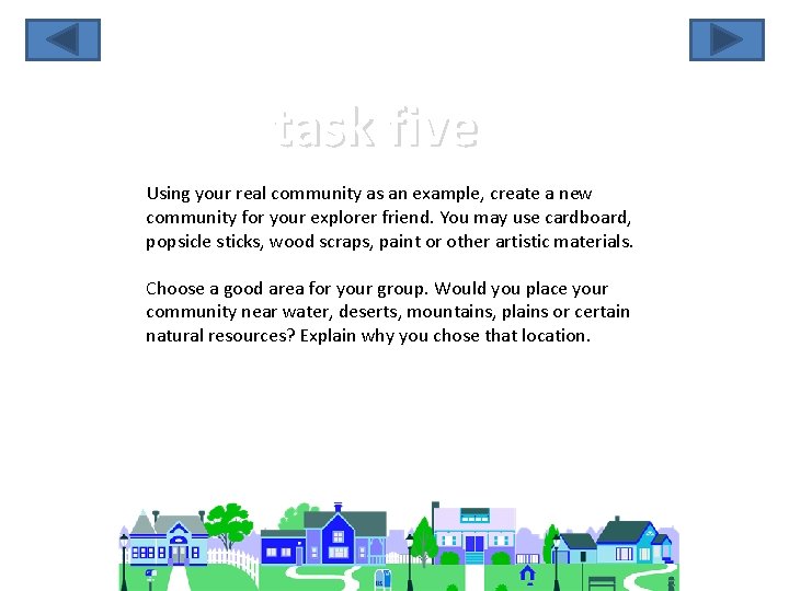 task five Using your real community as an example, create a new community for
