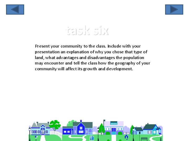 task six Present your community to the class. Include with your presentation an explanation