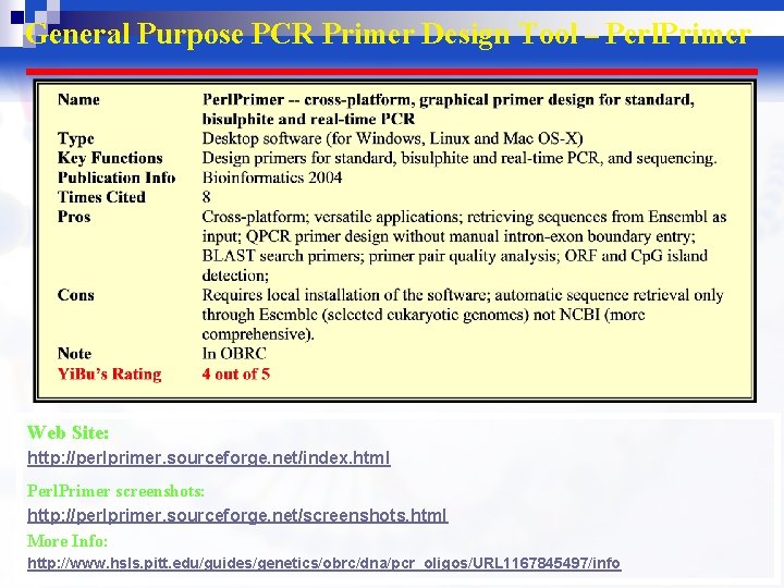 General Purpose PCR Primer Design Tool – Perl. Primer Web Site: http: //perlprimer. sourceforge.