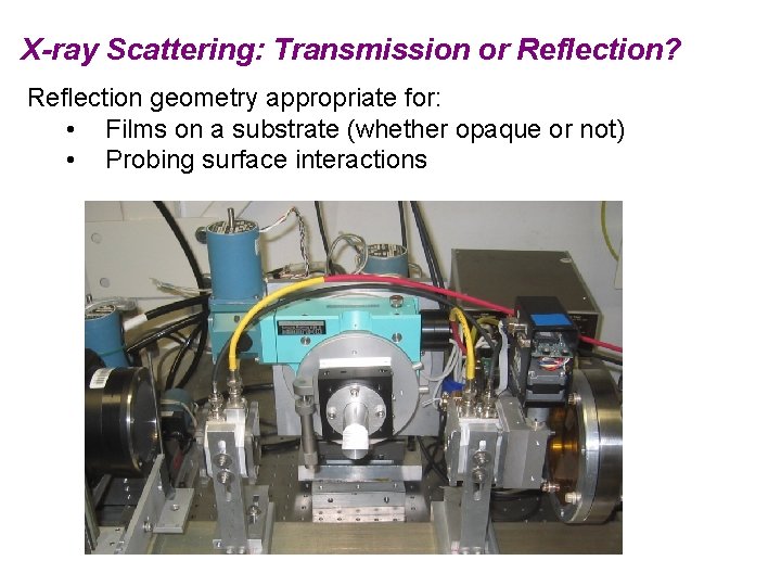 X-ray Scattering: Transmission or Reflection? Reflection geometry appropriate for: • Films on a substrate