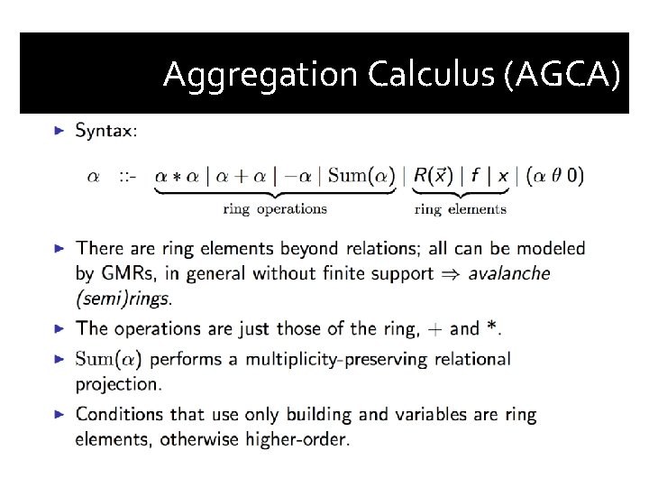 Aggregation Calculus (AGCA) 