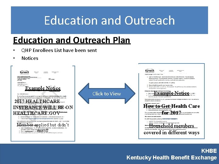 Education and Outreach Plan • • QHP Enrollees List have been sent Notices Example