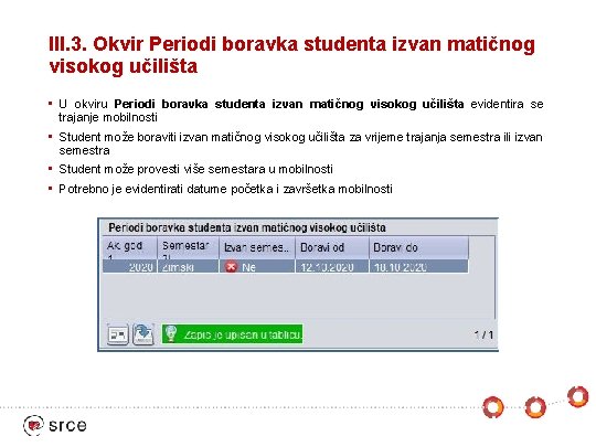 III. 3. Okvir Periodi boravka studenta izvan matičnog visokog učilišta • U okviru Periodi